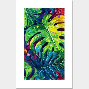 Rainbow monstera pattern Posters and Art